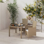 vidaXL Patio Dining Set 3 Piece with Cushions Garden Outdoor Terrace Balcony Dinner Table and Chair Seat Seating Furniture Poly Rattan Beige