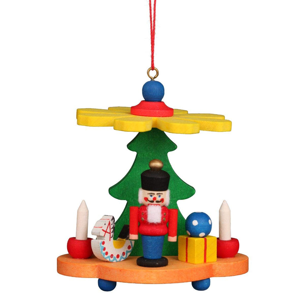 Alexander Taron 3" Green, Red, And Yellow Colorful Pyramid With Nutcracker Collectible Christian Ulbricht Ornament