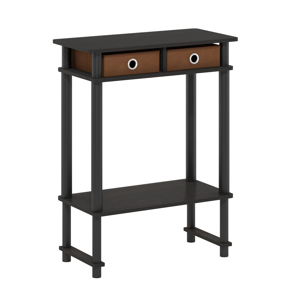 Furinno Turn-N-Tube Tall-Wide Hallway Console Table With Bin, Espresso/Brown