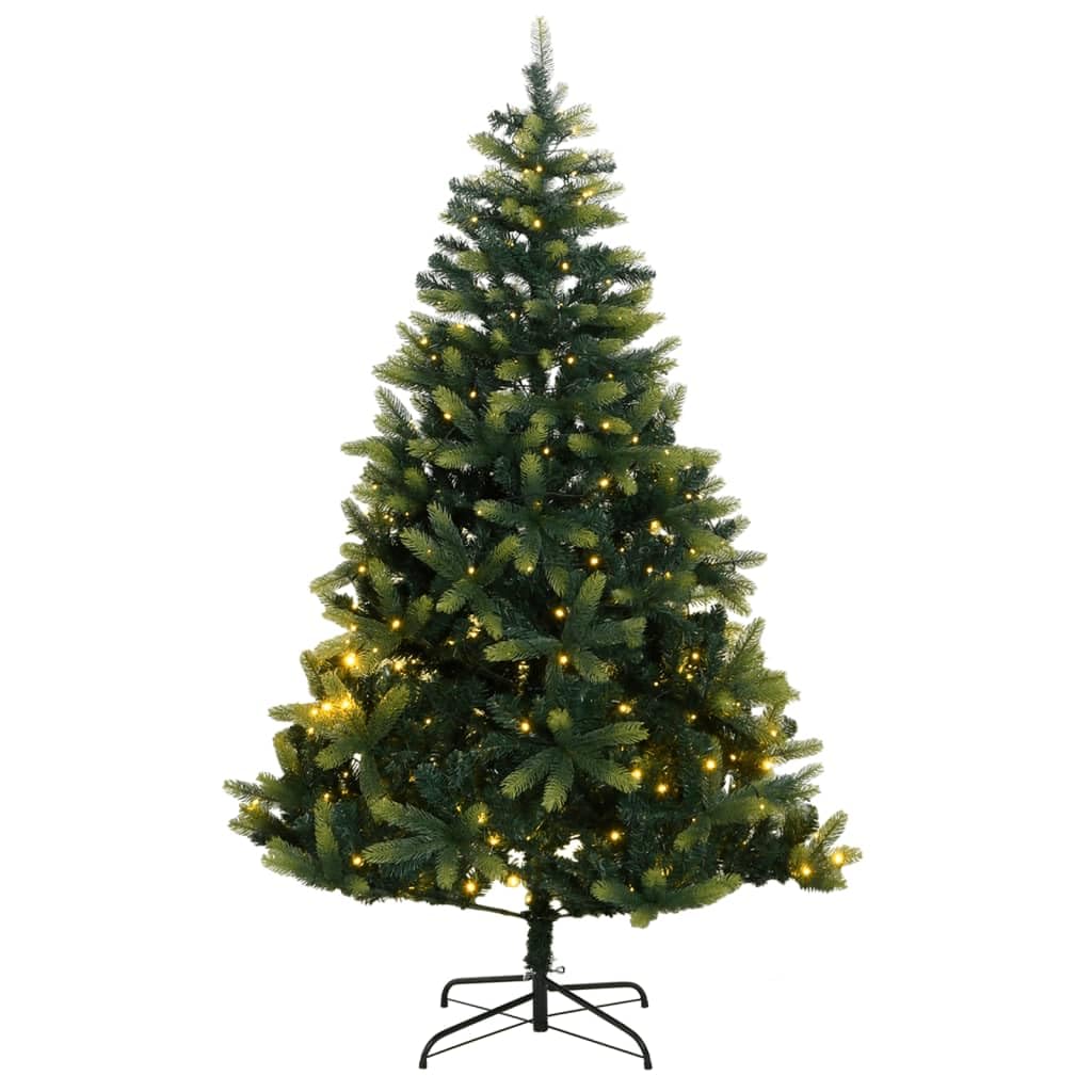 vidaXL Artificial Christmas Tree with Hinged Design - Light/Dark Green - Modern Style with 860 PVC and 351 PE Tips, Warm White LEDs, 82.7 inches Tall