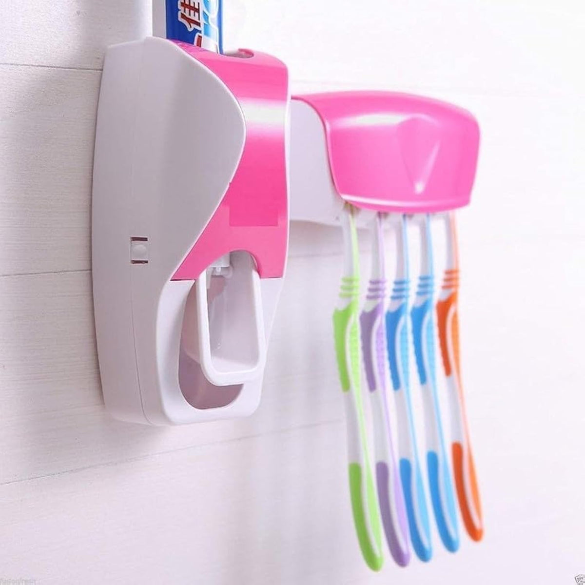 STARZONE Wall Mounted Toothbrush Holder for Bathroom Stand with Tooth Paste Dispenser Stand and 5 Hole Squeezer DustProof Plast