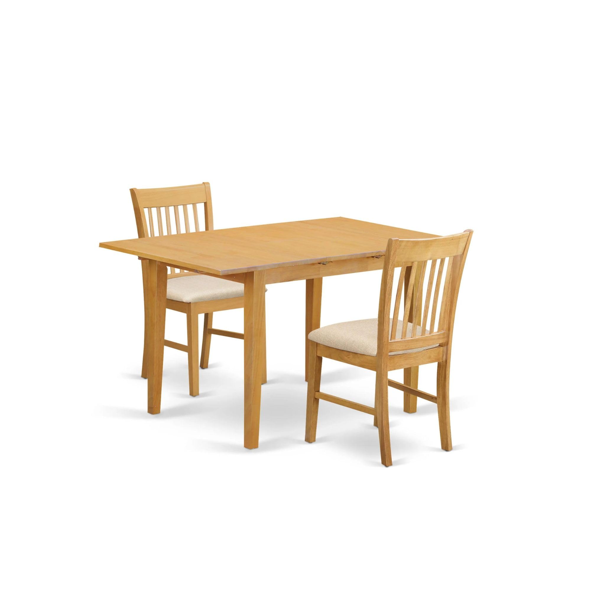 East West Furniture NOFK3-OAK-C 3 Piece Room Furniture Set Contains a Rectangle Wooden Table with Butterfly Leaf and 2 Linen Fabric Kitchen Dining Chairs, 32x54 Inch