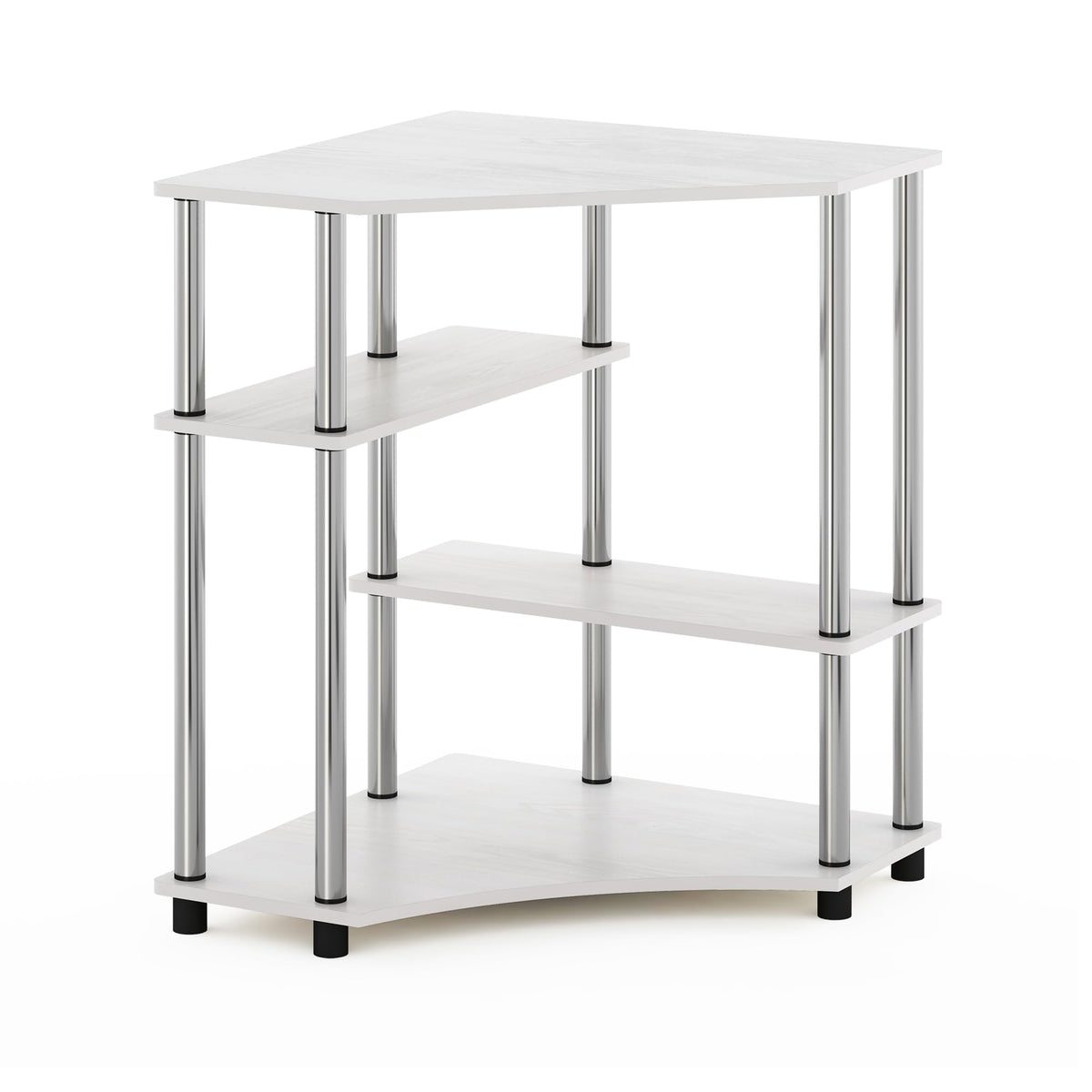 Furinno Turn-N-Tube Space Saving Corner Desk with Shelves, White Oak/Stainless Steel