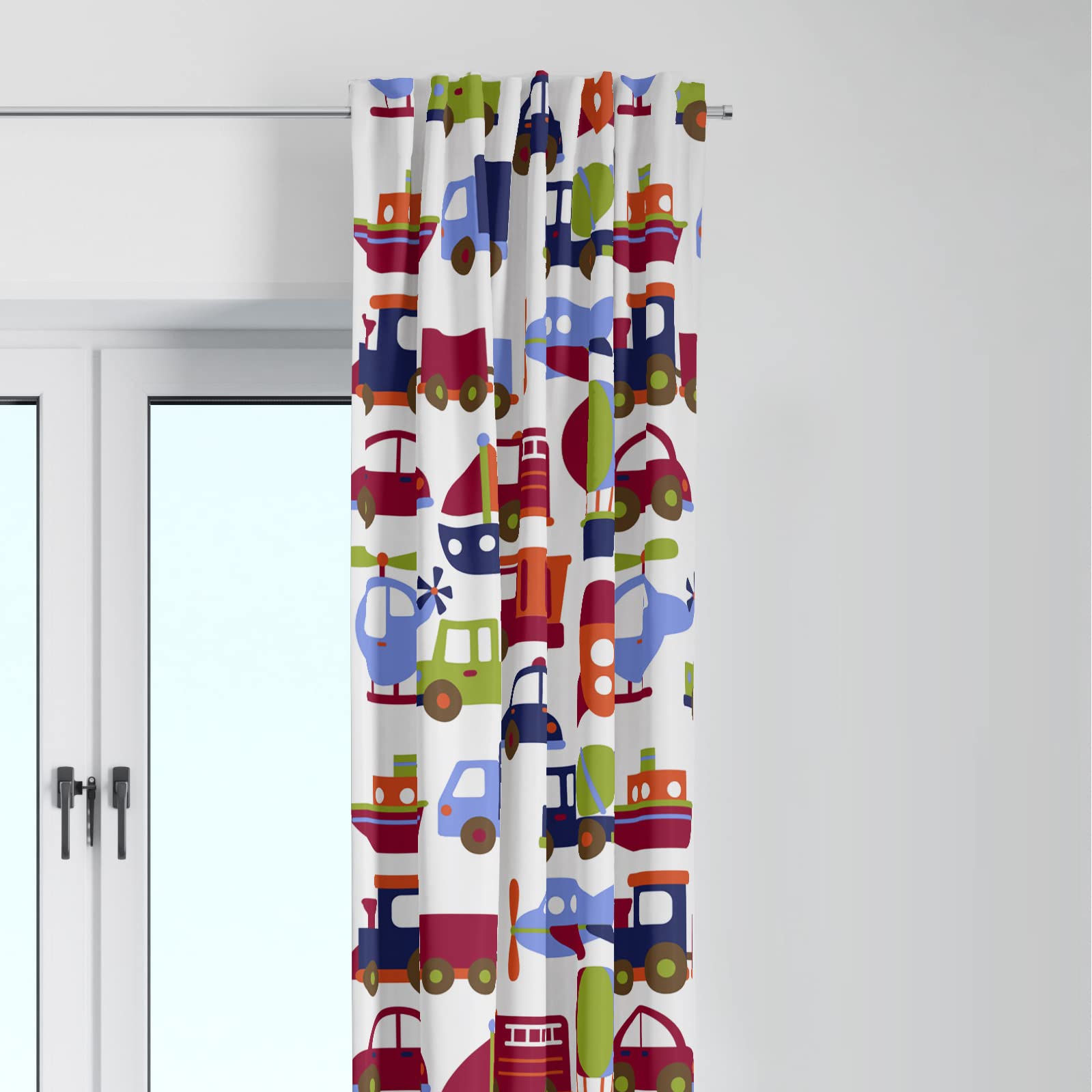 Bacati - Single Light Filtering Curtain Panel Transportation Blue/Multicolor