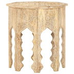 vidaXL Bohemian-Style Side Table in Solid Mango Wood with Hand-Carved Design, Round Wooden Side Accent Table, 18.9" Diameter, No Assembly Required