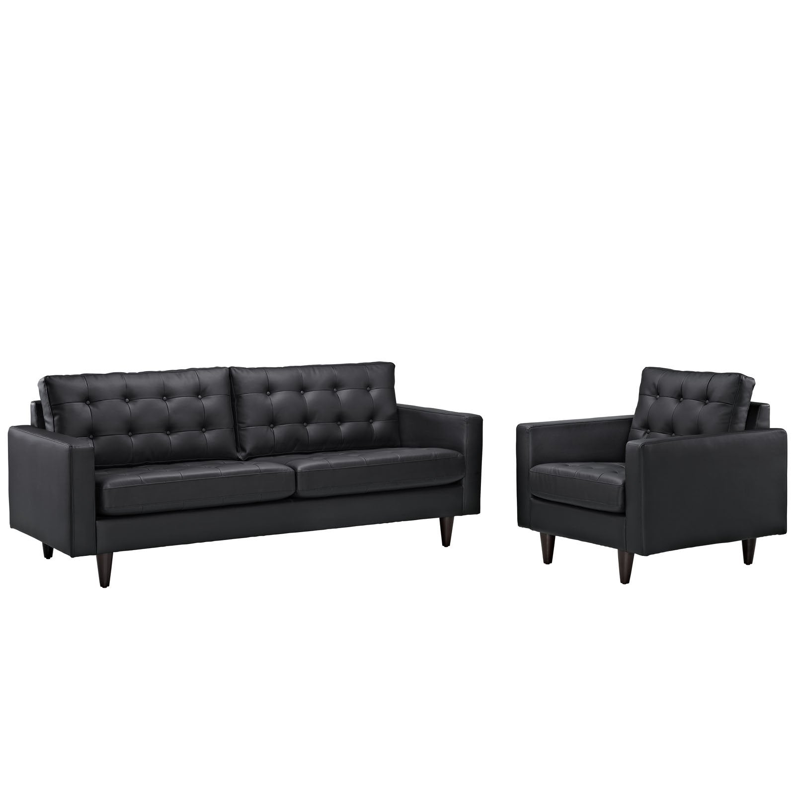 Modway Empress Mid-Century Modern Upholstered Leather Sofa And Armchair Set Black