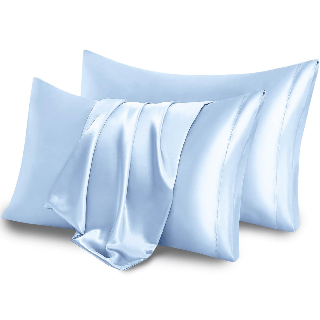 Aormenzy Black Satin Pillowcase for Hair and Skin, Satin Pillow Cases for Women Standard Size Set of 2 with Envelope Closure Sil