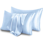 Aormenzy Black Satin Pillowcase for Hair and Skin, Satin Pillow Cases for Women Standard Size Set of 2 with Envelope Closure Sil