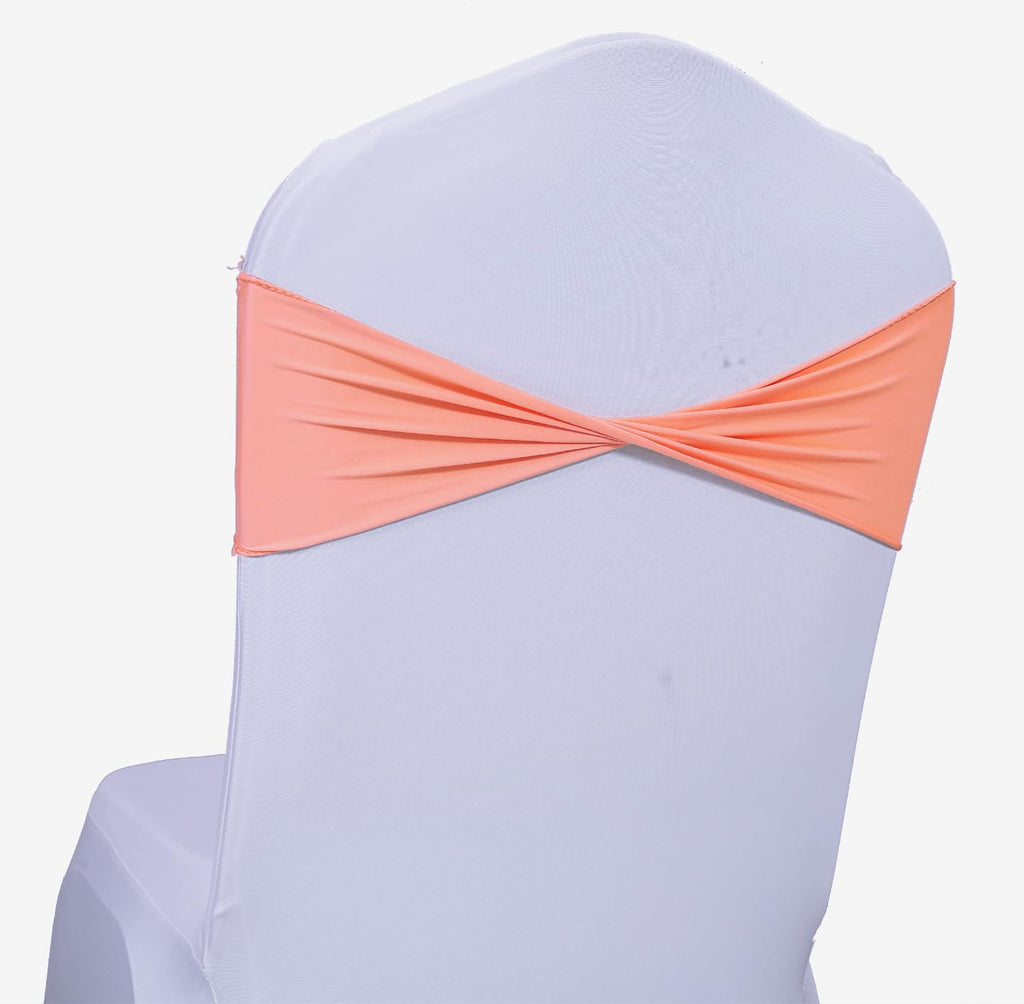 Mds Pack Of 50 Spandex Chair Sashes Bow Sash Elastic Chair Bands Ties Without Buckle For Wedding And Events Decoration Spandex Slider Sashes Bow - Peach