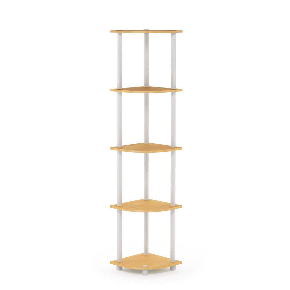 Furinno Turn-N-Tube 5 Tier Corner Display Rack Multipurpose Shelving Unit, 1-Pack, Beech/White