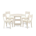 East West Furniture Suad5-Lwh-Lc 5 Piece Dining Room Furniture Set Includes A Round Kitchen Table With Dropleaf & Shelves And 4 Faux Leather Upholstered Chairs, 42X42 Inch, Linen White