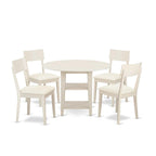 East West Furniture Suad5-Lwh-Lc 5 Piece Dining Room Furniture Set Includes A Round Kitchen Table With Dropleaf & Shelves And 4 Faux Leather Upholstered Chairs, 42X42 Inch, Linen White