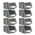 DJC Supply Heavy duty thermoplastic storage bin organizer, Stackable, Hangable, Side-connect (GREY (8 PACK), MEDIUM 5.9 X 9.4 X 