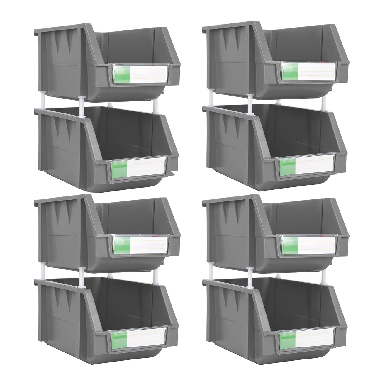 DJC Supply Heavy duty thermoplastic storage bin organizer, Stackable, Hangable, Side-connect (GREY (8 PACK), MEDIUM 5.9 X 9.4 X 