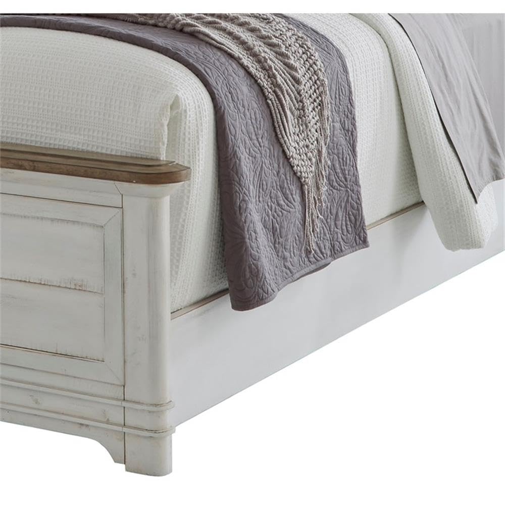 American Woodcrafters Meadowbrook White-Washed Wood Farmhouse Queen Size Arched Panel Bed