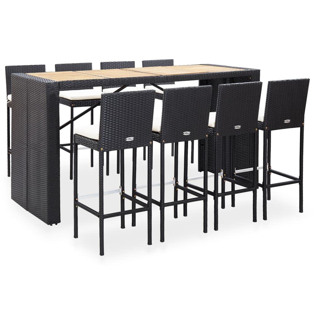 vidaXL Patio Bar Set, 9 Piece Outdoor Bar Table Set with Wood Tabletop, Rattan and Wood Black