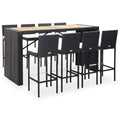 vidaXL Patio Bar Set, 9 Piece Outdoor Bar Table Set with Wood Tabletop, Rattan and Wood Black
