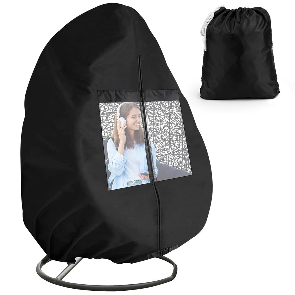 iCOVER Patio Egg Chair Cover, Outdoor Wicker Swing Seat Protector, Waterproof Polyester, Black, 45"W x 75"H