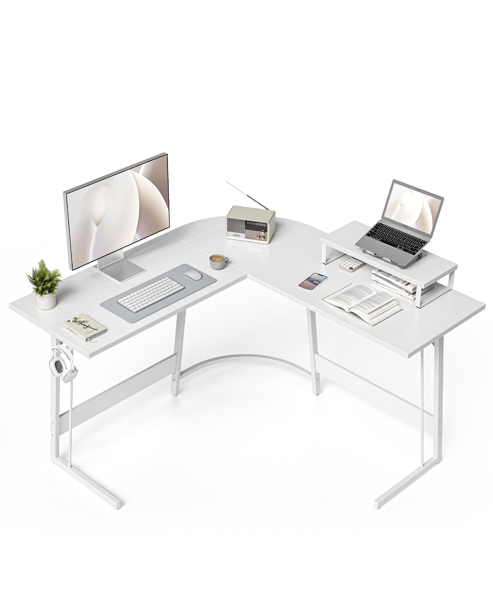 Cubicubi L Shaped Gaming Desk Computer Office Desk, 47 Inch Corner Desk With Large Monitor Stand For Home Office Study Writing Workstation, White