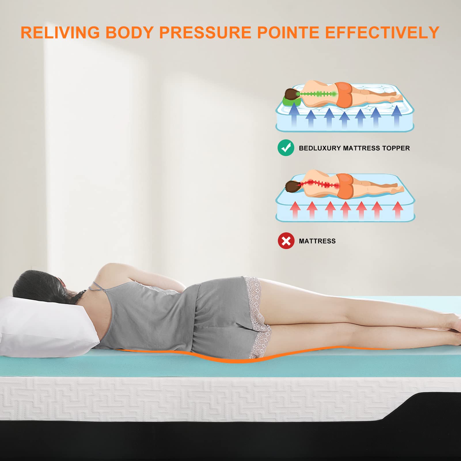 3 Inch King Size Gel Memory Foam Mattress Topper, Mattress Pad Cover For Pressure Relief, Bed Topper With Removable Cover, Soft