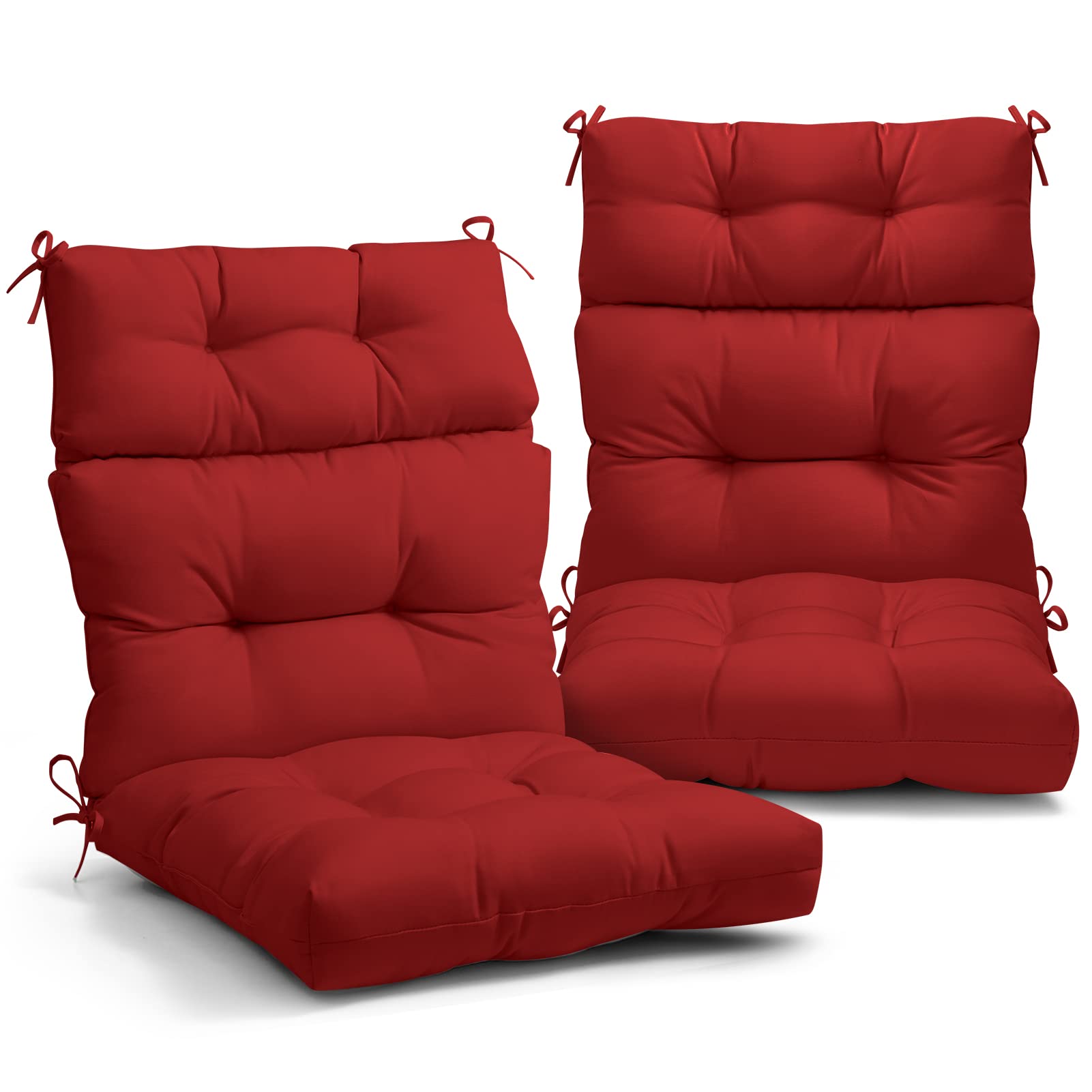 Eagle Peak Tufted Outdoor/Indoor High Back Patio Chair Cushions, Set Of 2, 46' X 22', Red