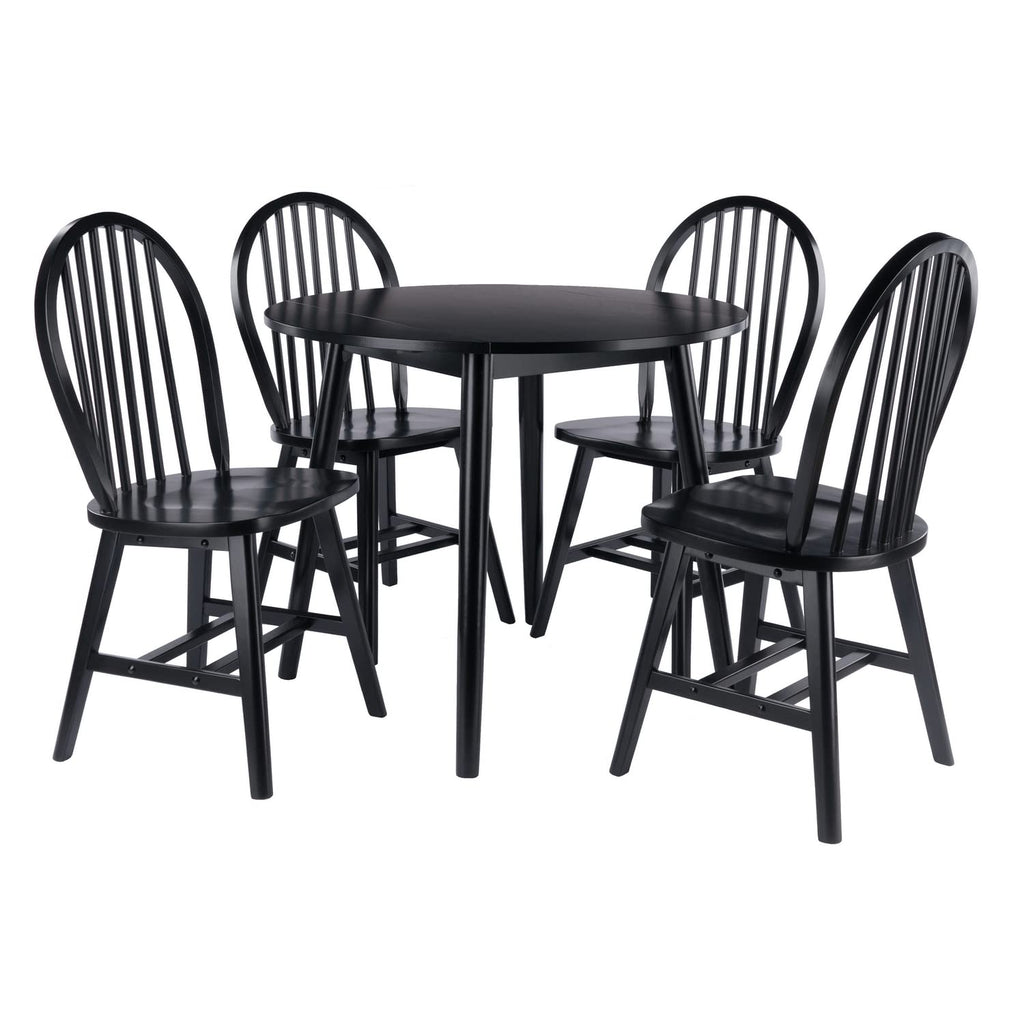 Moreno 5-Pc Drop Leaf Dining Table with Windsor Chairs - Black