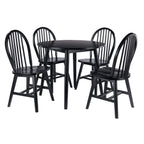 Moreno 5-Pc Drop Leaf Dining Table with Windsor Chairs - Black