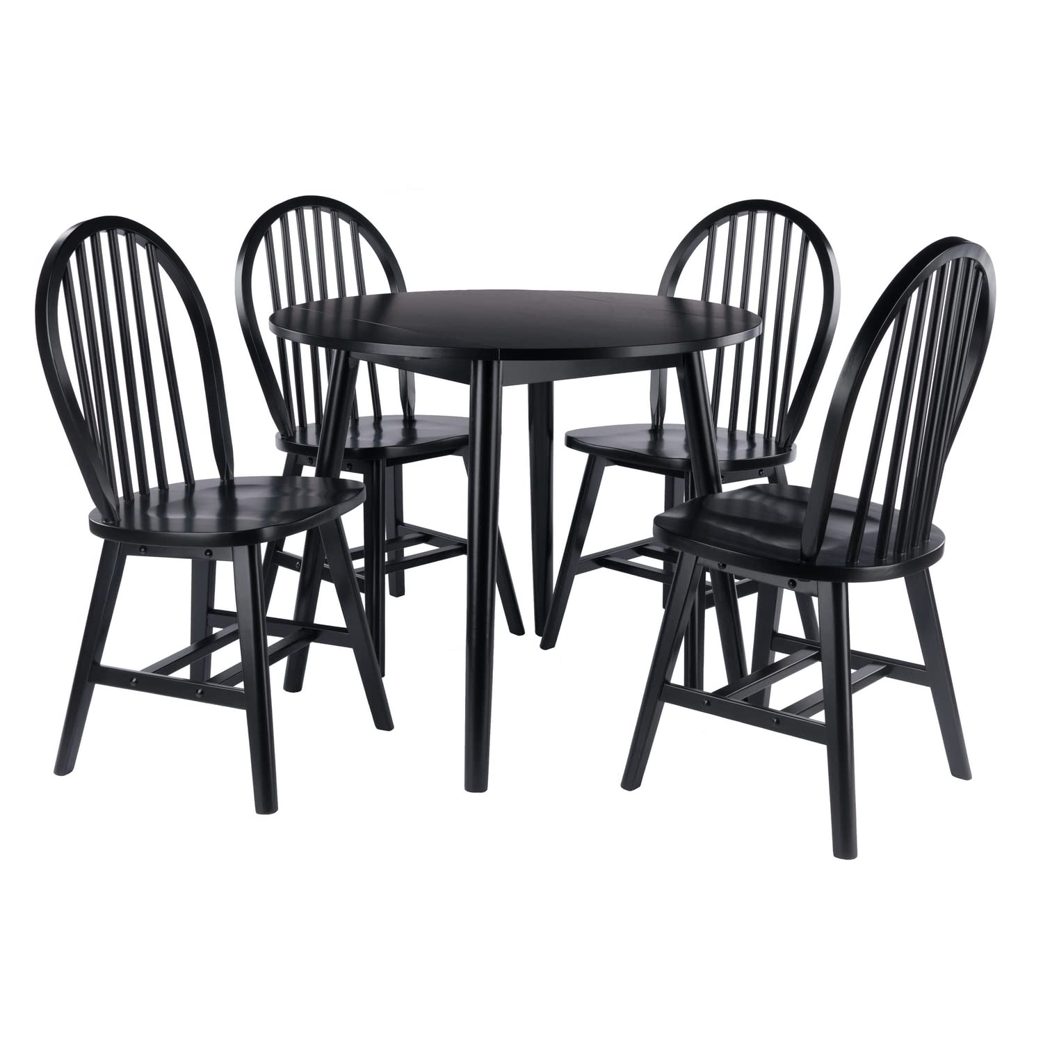Moreno 5-Pc Drop Leaf Dining Table with Windsor Chairs - Black