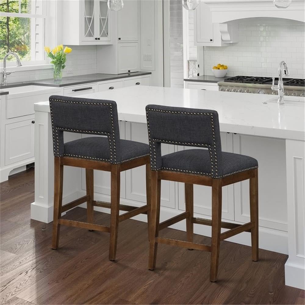 Comfort Pointe Rowell Gray Fabric Solid Wood Frame Counter Stool