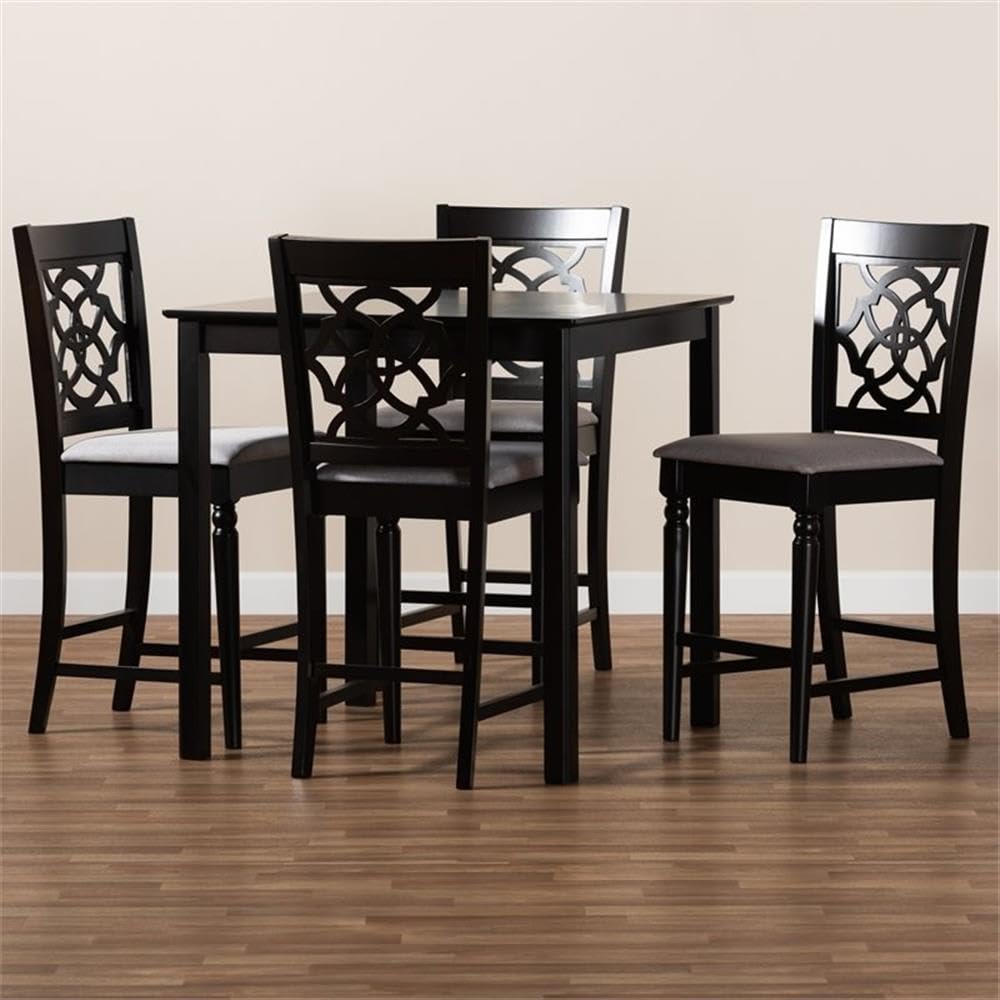 Baxton Studio Arden Grey Upholstered Espresso Wood 5-Piece Pub Set