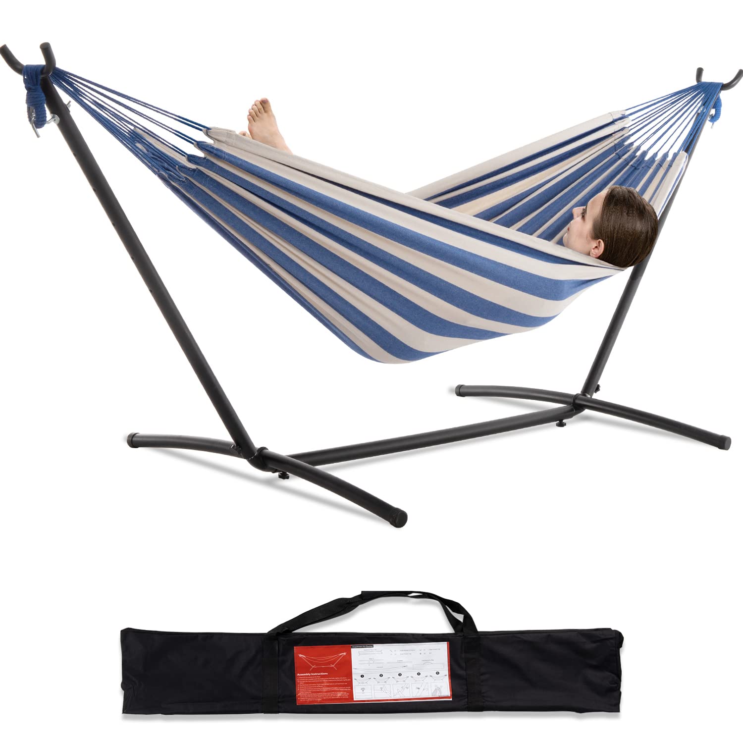 Pnaeut Double Hammock With Space Saving Steel Stand Included 2 Person Heavy Duty Garden Yard Outdoor 450Lb Capacity Hammocks (Sk