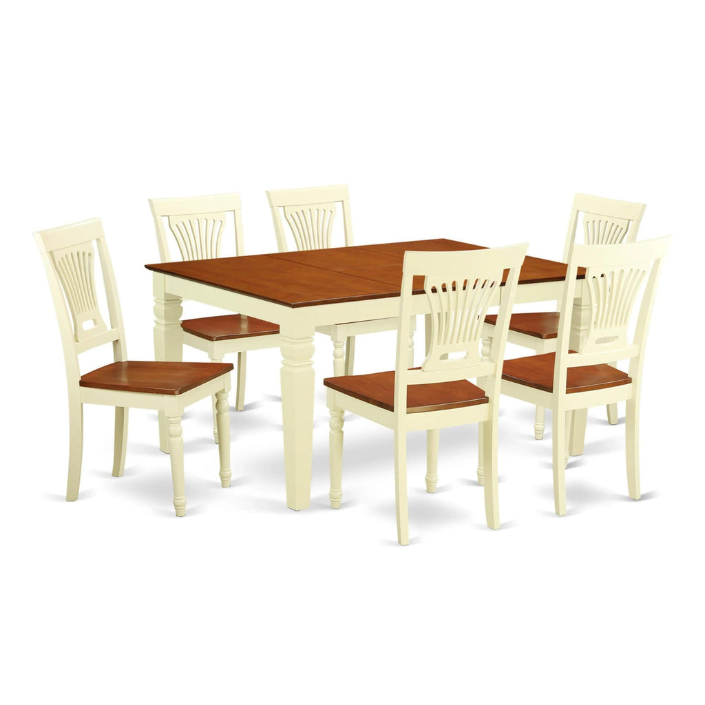 East West Furniture WEPL7-BMK-W 7 Piece Dining Table Set Consist of a Rectangle Dinner Table with Butterfly Leaf and 6 Dining Room Chairs, 42x60 Inch, Buttermilk & Cherry
