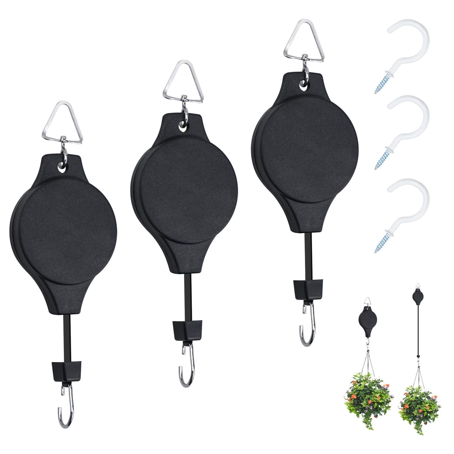 Yotako 3 Pack Plant Hook Pulley, Plant Pulleys For Hanging Plants Plant Pulley Hanger Retractable Plant Hanger Retractable Hook