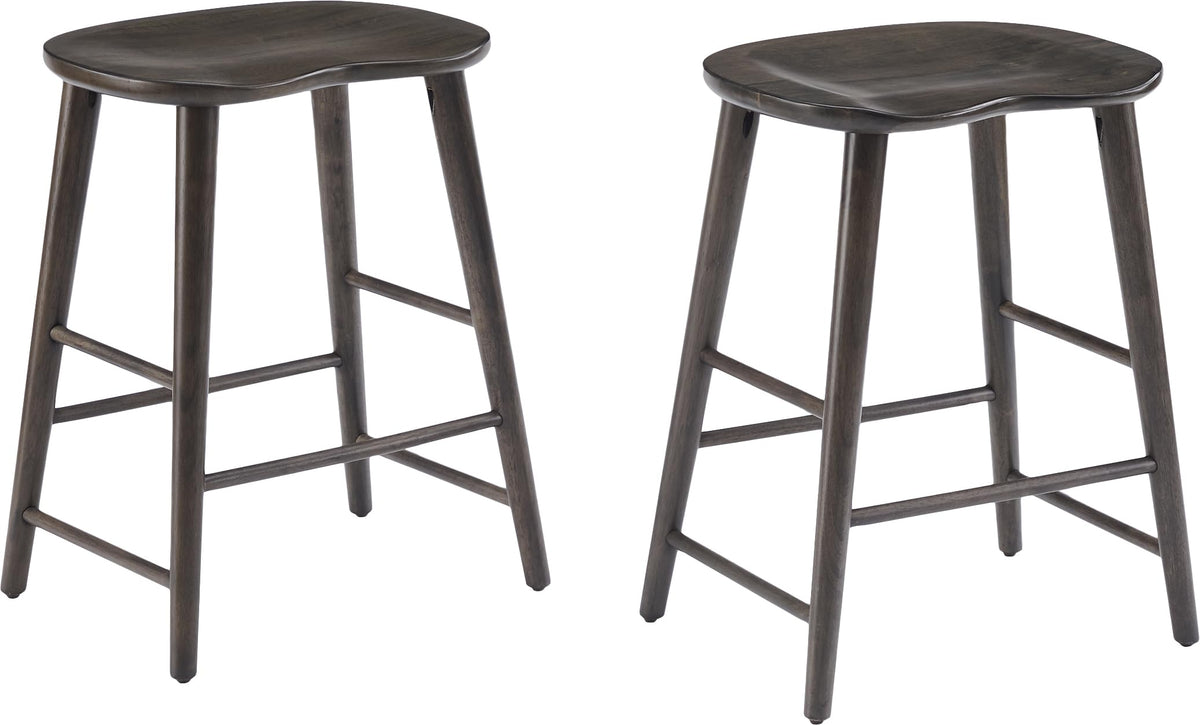 Crosley Furniture Maddox Solid Wood Counter Height Bar Stools Set of 2 for Kitchen Island, Tractor Seat, Slate