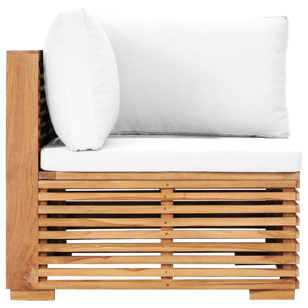 Patio Corner Sofa with Cream Cushion Solid Teak Wood