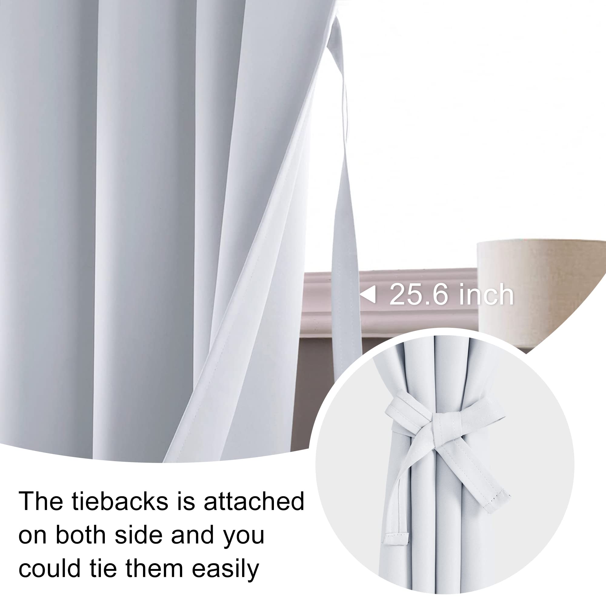 Jiuzhen Room Darkening Curtains - Thermal Insulated Window Curtains, Rod Pocket Curtains For Bedroom Living Room Office, Blackout Curtain 2 Panels With Tiebacks, 70 X 96 Inch, Greyish White