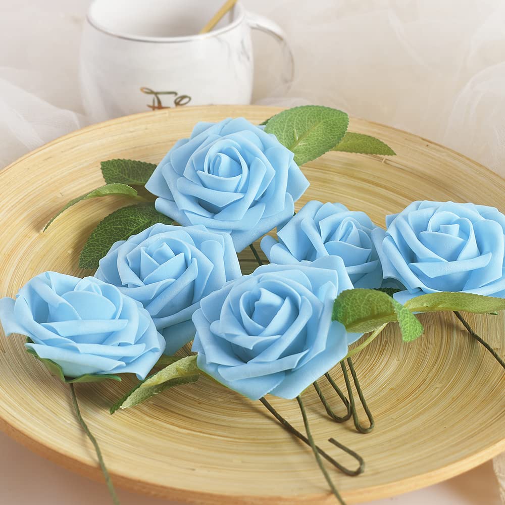 Homedge Artificial Rose, 25Pcs Foam Artificial Flowers With Stem For Home Decorations, Wedding Bouquets, Party, Certerpieces, An