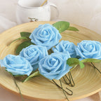 Homedge Artificial Rose, 25Pcs Foam Artificial Flowers With Stem For Home Decorations, Wedding Bouquets, Party, Certerpieces, An