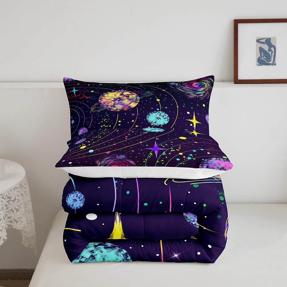 Feelyou Solar System Comforter Set Queen Size Outer Space Comforter For Kids Teens Adults Universe Planets Bedding Set Cute Astr