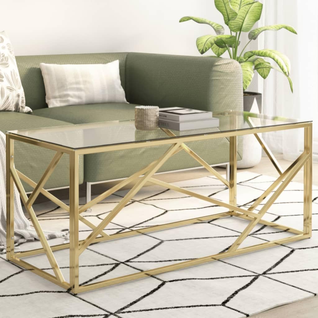 vidaXL Elegant Gold Stainless Steel and Tempered Glass Coffee Table - Thumbnail 4