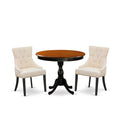 East West Furniture Amfr3-Bch-02 3 Piece Kitchen Table & Chairs Set Contains A Round Dining Table With Pedestal And 2 Light Beige Linen Fabric Upholstered Chairs, 36X36 Inch, Black & Cherry