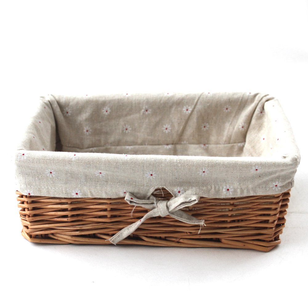 KINGWILLOW Rectangular Woven Wicker Storage Basket With Liner