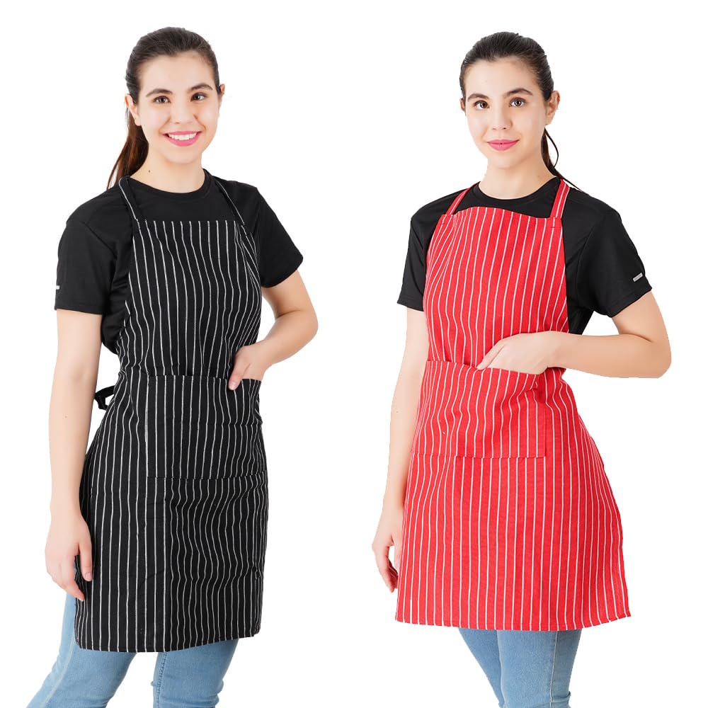 Comfort Weave 100% Cotton Kitchen Apron Free Size With Fron Centre Pocket  Multicolor Pack Of 2 Pieces