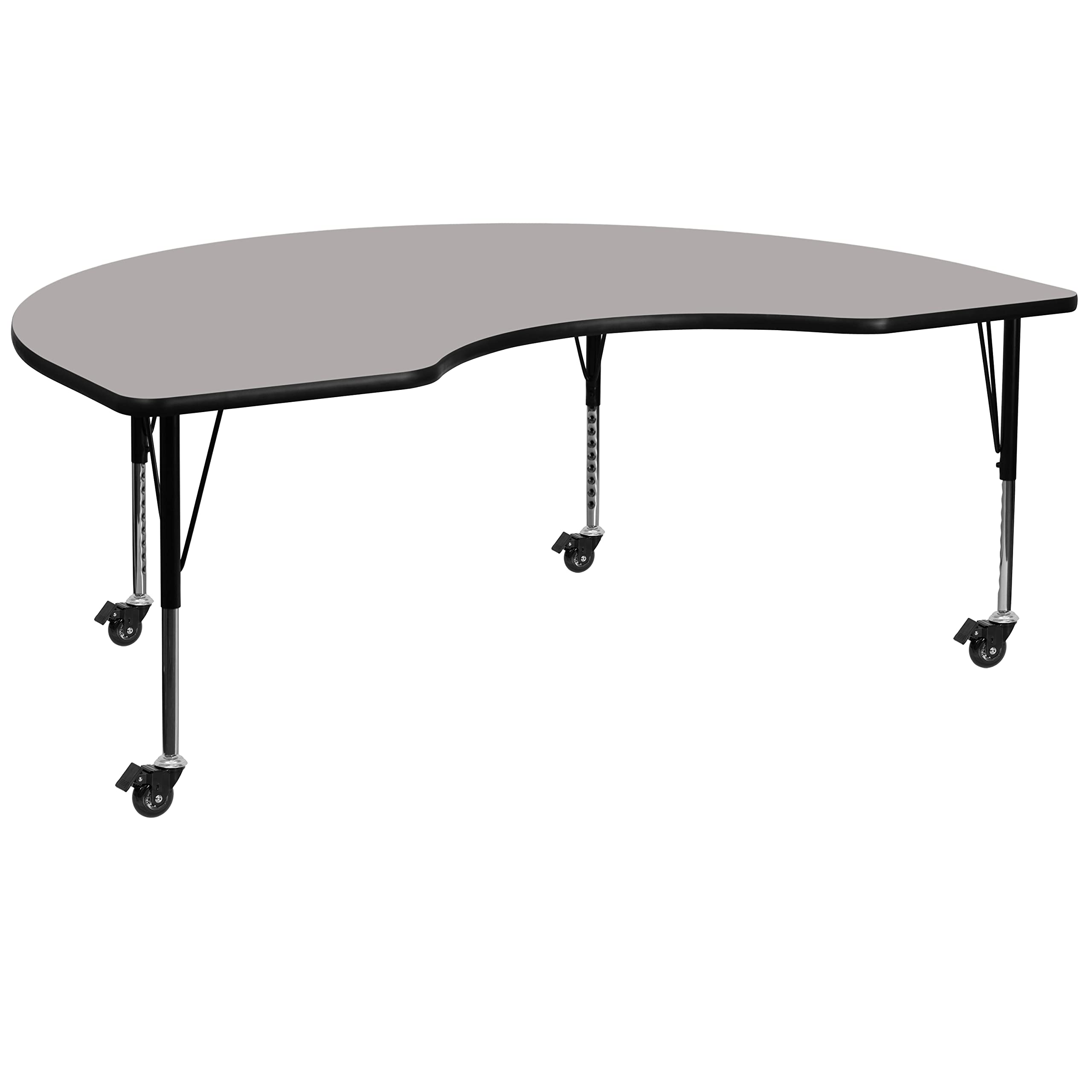 Flash Furniture Mobile Kidney Hp Laminate Activity Table With Height Adjustable Short Legs, 48'W X 96'L, Gray