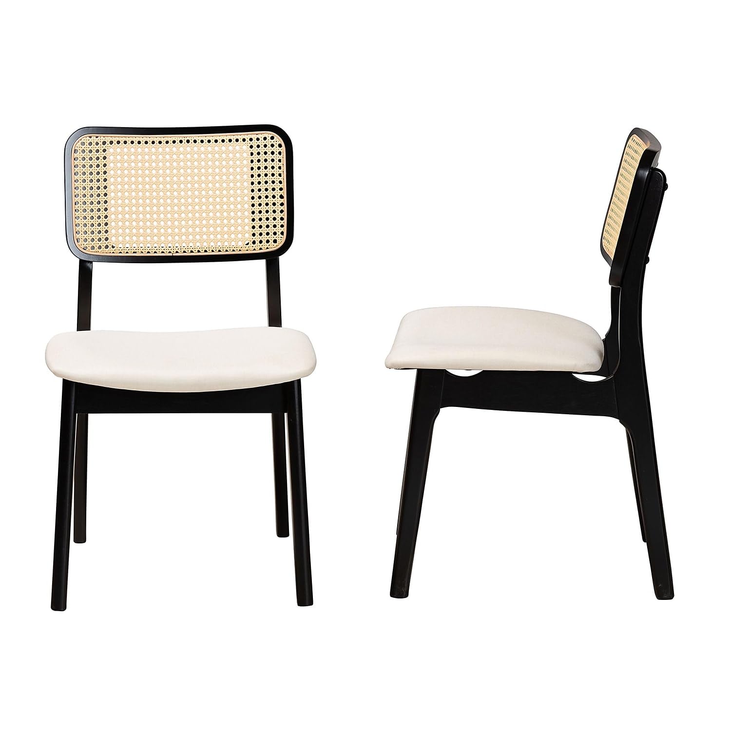 Baxton Studio Dannon Mid-Century Fabric Dining Chair, Cream/Black/Light Brown, 2/Set (234-2P-13296-HT)