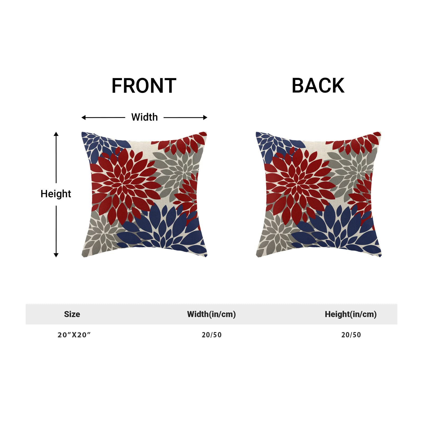 Cxmeifly Red Navy Blue Pillow Covers 20X20 Inch Set Of 2 4Th Of July Dahlia Floral Decor Throw Pillows Summer Modern Geometry Fl