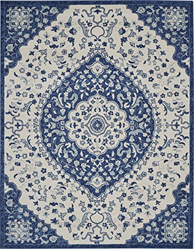 HomeRoots Ivory Blue 100% Polypropylene 8’ x 10’ Ivory and Blue Medallion Area Rug