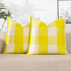 CARRIE HOME Yellow Buffalo Plaid Summer Outdoor Pillow Covers 18x18 Set of 2, Yellow Checkered Decorative Couch Pillow Covers 18