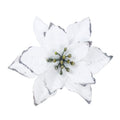 Christmas Glitter Poinsettia Christmas Tree Ornaments Pack of 12 (White)