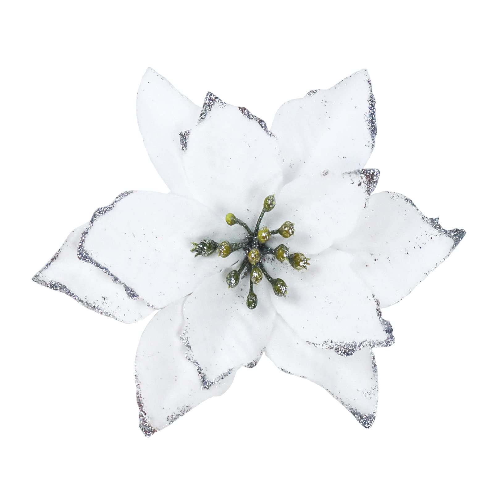 Christmas Glitter Poinsettia Christmas Tree Ornaments Pack of 12 (White)